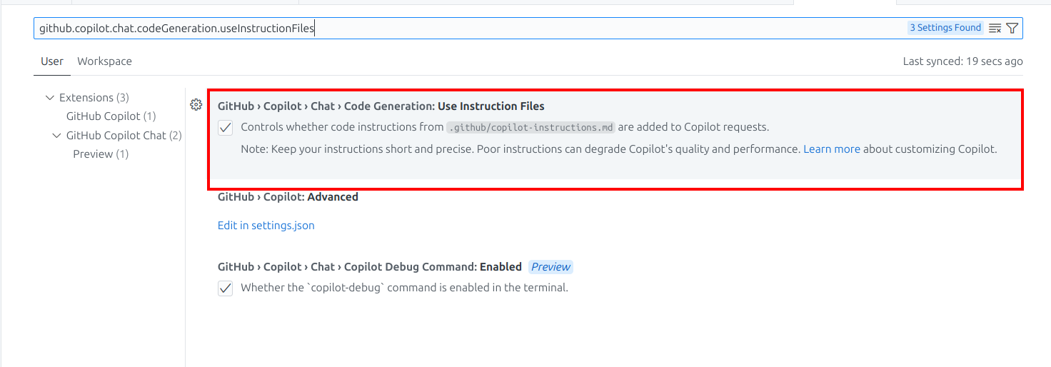 vscode settings custom instructions