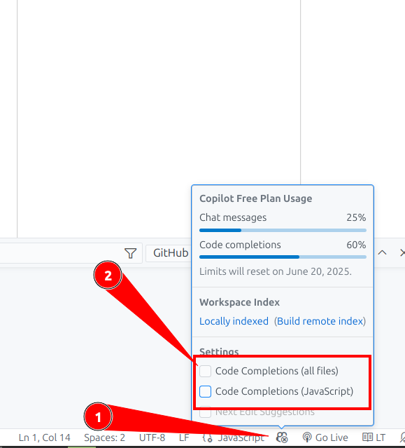 vs code status bar disable code competitions