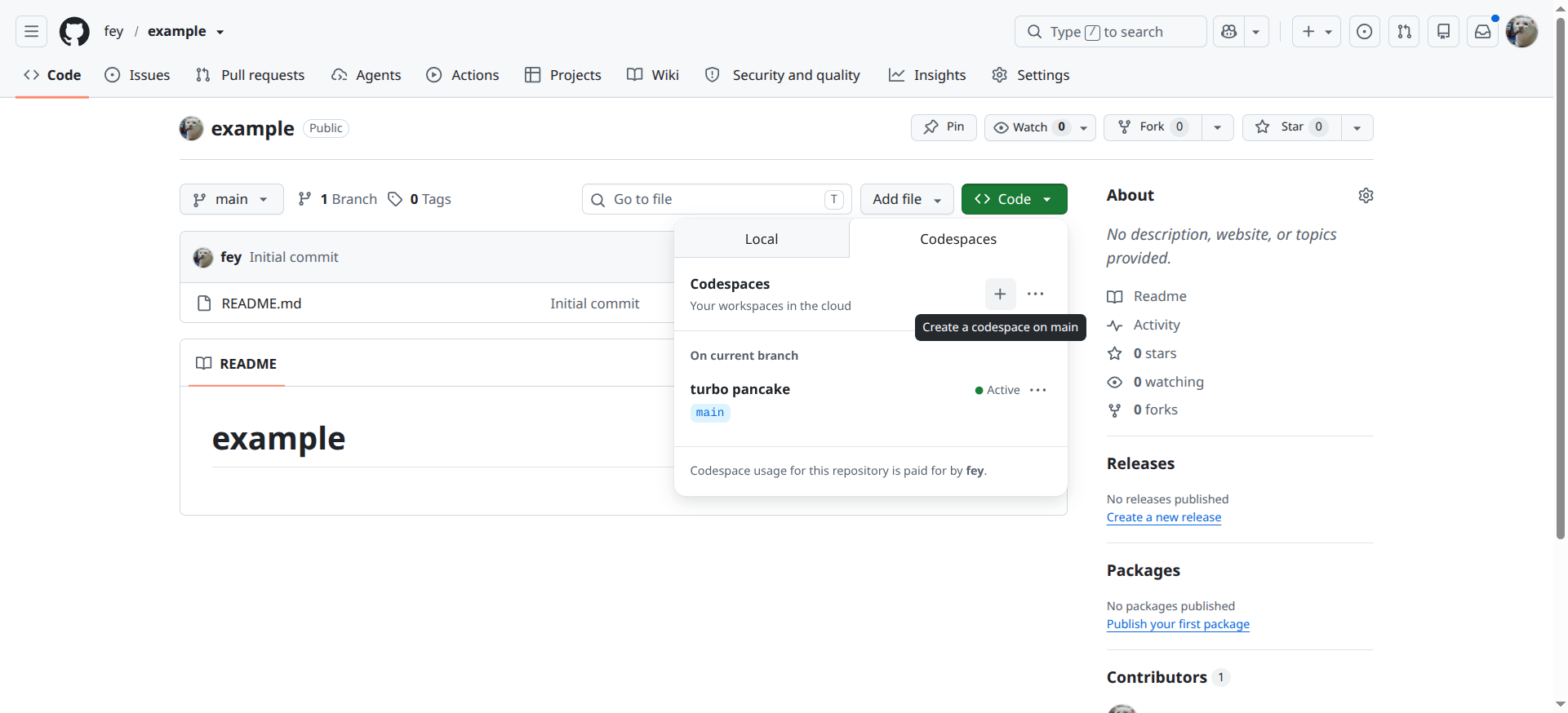 Создание Codespace
